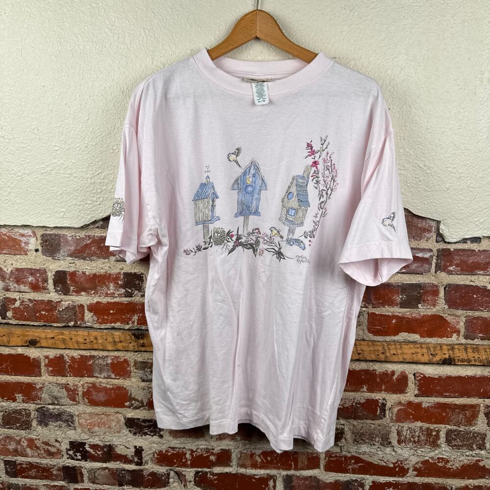 Vintage Northern Reflections Shirt Size XL Pink Single Stitch Bird Birdhouse 90s
